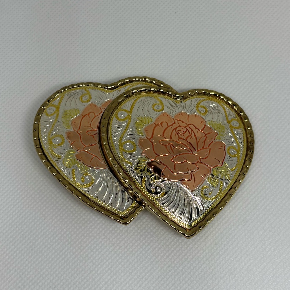 Vintage Double Heart Silver, Copper, Brass Belt Buckle